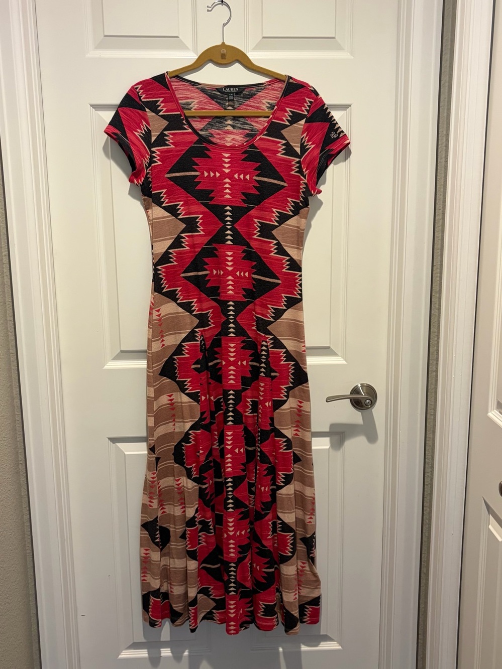 Lauren Ralph Lauren Red and Tan Aztec-Print Maxi Dress